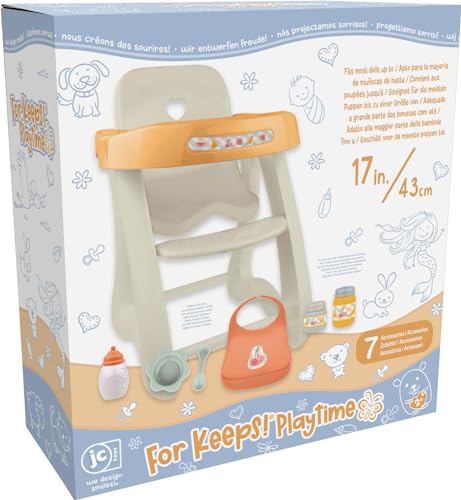 JC Toys - for Keeps Playtime! | Baby Doll High Chair | Fits Dolls up to 17" | Sturdy High Chair and Play Accessories | Ages 2| Earth Tone Colors - color: Neutral Beige High Chair