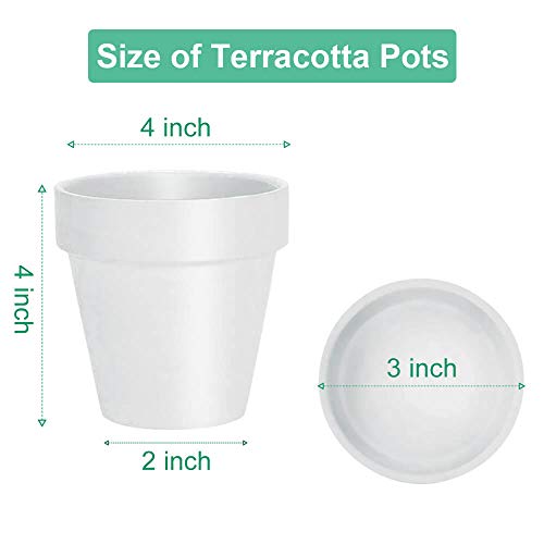 vensovo 4 Inch White Terracotta Plant Pots with Saucer - 6 Pack Clay Flower Pots with Drainage, Great for Plants, Crafts, Wedding Favor - color: White