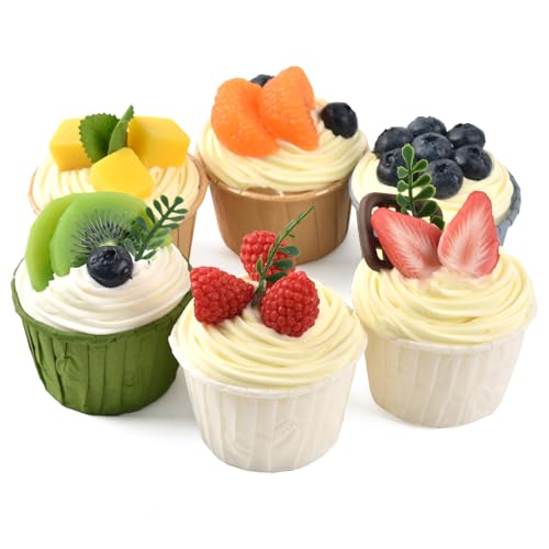 Fake Cupcake Simulation Sprinkle Artificial Food Cake Mixed Model Kitchen Decoration 6 pcs (Set C) - style: Set C