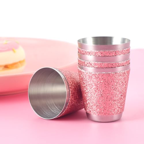 12 Pack Rose Red Stainless Steel Shot Glasses 1oz Bling Wine Glasses Glitter Shot Glasses Metal Shot Glasses Set Of 12 Bachelorette Party Supplies For Bride Wedding Whiskey Women Birthday (1.5 Inch) - color: Rose Gold