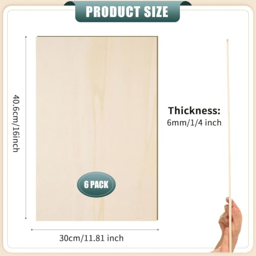 6 Pack 12 x 16 x 1/4 Inch-6mm Thick Basswood Sheets for Crafts Unfinished Plywood Sheets Boards Square Crafts Wood Sheets for DIY Laser Projects, Wood Burning, Engraving, Staining, Architectural Model - size: 12 x 16 x 1/4 Inch