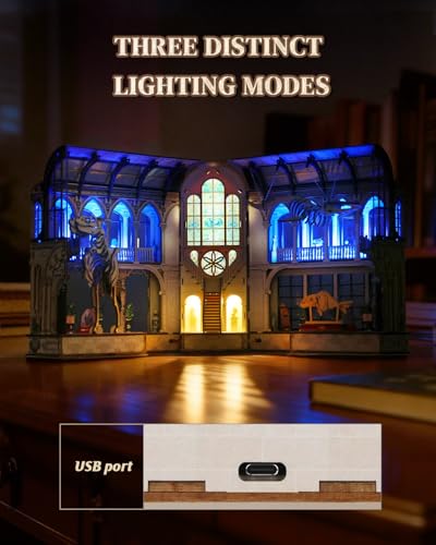 3D Wooden Puzzle for Adult, 3D Puzzle DIY Miniature House Kit for Adult, Booknook with LED Light, 3D Wood Puzzle Gifts for Family, Friend, Bookshelf Decor(Museum of Zoological) - color: Museum of Zoological