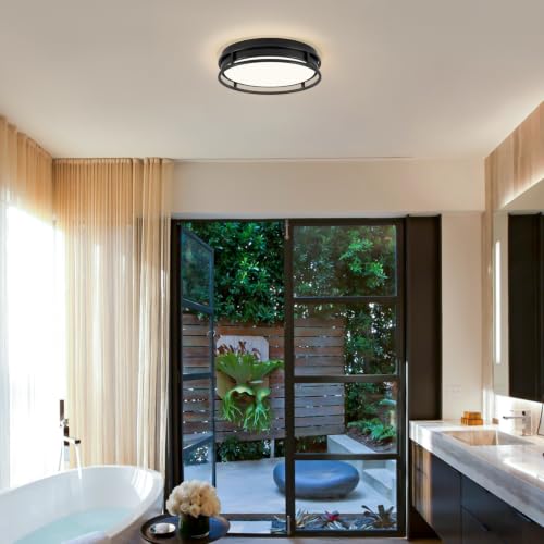 Modern Flush Mount Ceiling Light, Black Dimmable Ceiling Light Fixture - color: Black, size: 12.6in