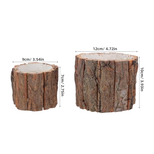 NUOBESTY 2 pcs Bark Flower Pot Rustic Succulent Planter Waterproof Log Plant Container Tree Stump Flower Pot for Home Garden Farmhouse Decor Table Centerpiece 4.72 X 4.72 X 3.93 in