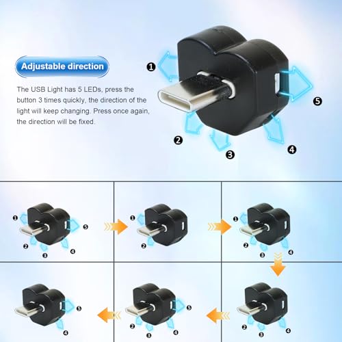 Mini USB Type C LED Light, 8 Color RGB Interior Atmosphere Lighting for Phone, Laptop, Keyboard, Night Lamp, Decoration Brightness Direction Adjustable(Quantity: 2)
