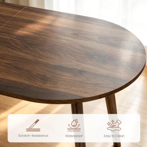 63" Oval Dining Table Set for 4 with Solid Wood Legs - color: Walnut Table Black-l Chairs