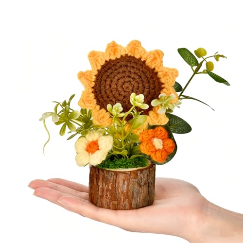 Adorable Crochet Flowers Bouquet for Women/Teacher Desk Decora Gift - color: Sunflower+wood