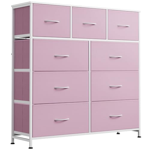 WLIVE 9 Drawer Dresser for Bedroom, Tall Chest of Drawers, A-Pink - color: A-pink