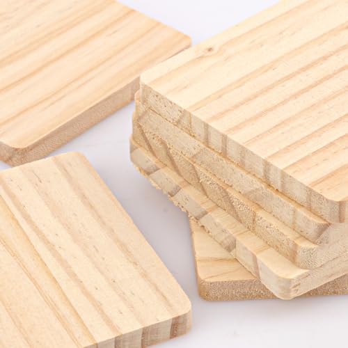100 PCS 3 Inch Wooden Squares for Crafts,3 x 3 Inch Unfinished Wood Blocks, 1/4 Inch Thick Wooden Square Blocks for DIY Projects, Engraving, Wood Burning, and Painting