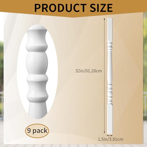 Yaocom Vinyl Railing Spindles, 1 1/2" Sq X 32", Vinyl Railing, 9 Pack - size: 1 1/2" Sq X 32"