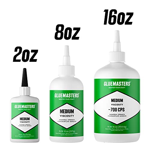 Professional Grade Cyanoacrylate (CA) Super Glue by GLUE MASTERS - 56 Grams - Medium Viscosity Adhesive for Plastic, Wood & DIY Crafts… - style: 2OZ MEDIUM VISCOSITY
