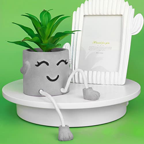 Zerzsy Artificialplant Succulents in Cement Pots with Hanging Leg, Kitchen Shelf Decoration,Bathroom Mini Plants Decor, Shelf Decor Accents, Office Wall Decoration - Set of 1 - color: 1 Pcs Set/Smile