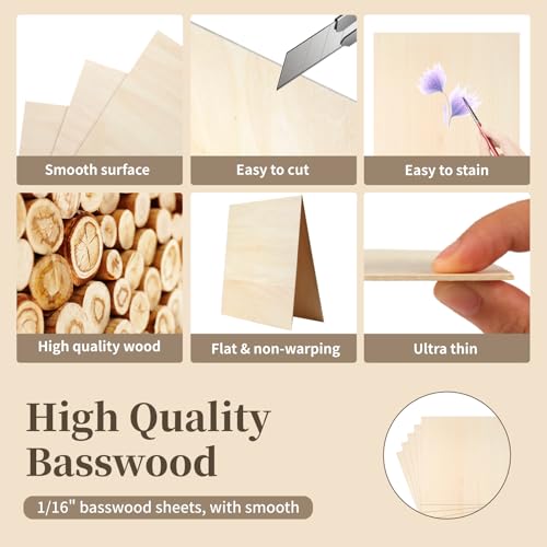 Balsa Wood, Plywood Sheet, Unfinished Basswood Blanks, 12×12×1/16 in, 5 Pcs - size: 5 Pack -12X12X1/16 Inch