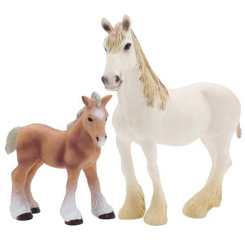 Gemini&Genius Horses Toys for Kids, Farm Horse with Cub Farm Animal Playset - color: A-white Mare and Pony