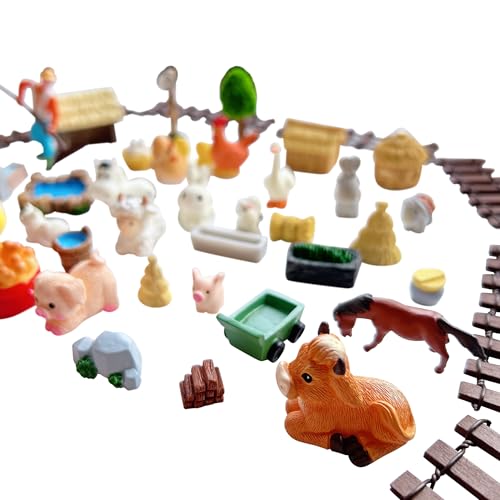 45pcs Miniature Pasture Animals Figurines Courtyard Decoration Sets - color: Mini Pasture Decoration Sets