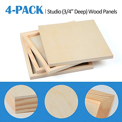 Falling in Art 4 Pack 12x12’’ Unfinished Birch Wood Panels Kit for Painting - size: 12'' x 12'' Studio