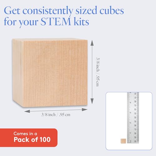 DIY Wooden Cubes 3/8-inch, Pack of 100 Small Blank Wooden Blocks, Unfinished Wood Blocks for Crafts, STEM, Dice, and Building Blocks for Stacking, by Woodpeckers - size: 3/8 inch