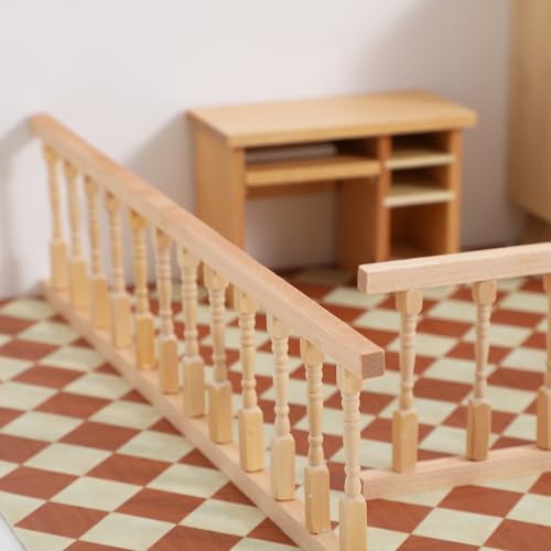 Toddmomy 2pcs 1/12 Scale Dollhouse Railing, Miniature Wooden Banister Handrail for Stair Porch Decor, DIY Mini Furniture Accessory for Kids Pretend Play (12 x 2.95 x 0.27 Inch)