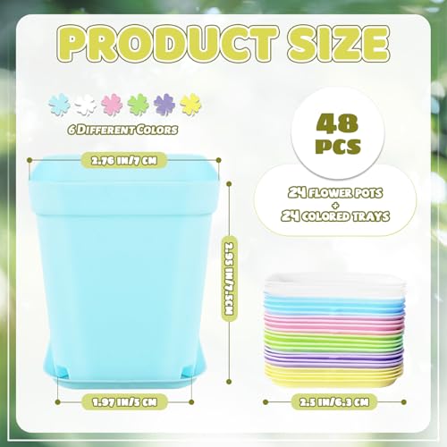 OJYUDD 24 Pack Multi Color Plastic Plant Pot,Colorful Plastic Square Pots,Mini Plastic Square Planters for Indoor Outdoor Plants Flowers,Garden,Office,Home Decor,with Pallet - size: 24 Pack Multicolor