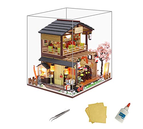 MAGQOO Miniature Dollhouse Kit DIY Dollhouse Kit DIY House Kit Wooden Mini Doll House Kit Creative Room with Dust Cover(Sushi) - color: Sushi