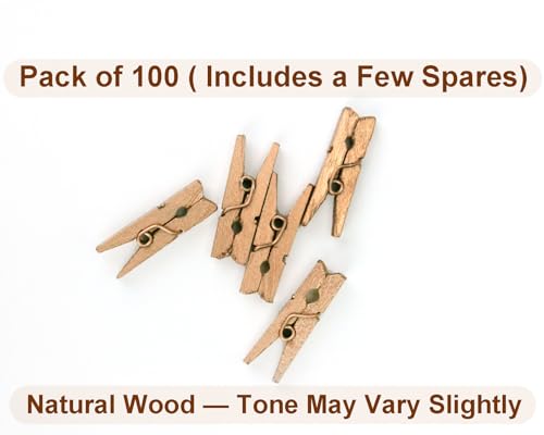 LWR CRAFTS Wooden Mini Clothespins 100 Per Pack 1" 2.5cm (Golden) - color: Golden