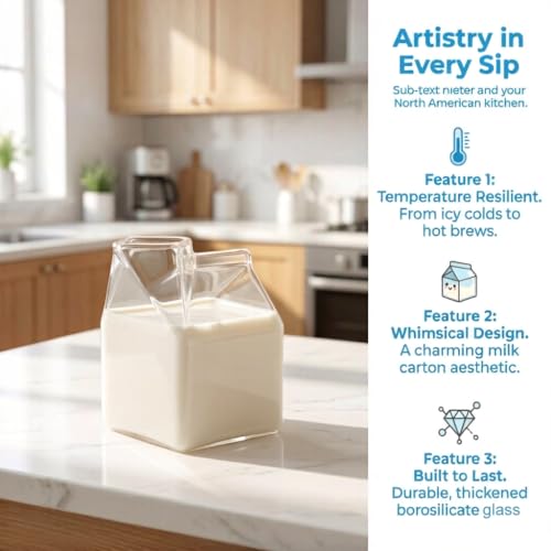 WUWEOT 4 Pack Glass Milk Carton, Clear Square Cocktail Glasses, Mini Cup Creamer Pitcher Coffee Box for Milk, Coffee, Water, Juice, Beverages, Heat Resistant, 12OZ/350ml