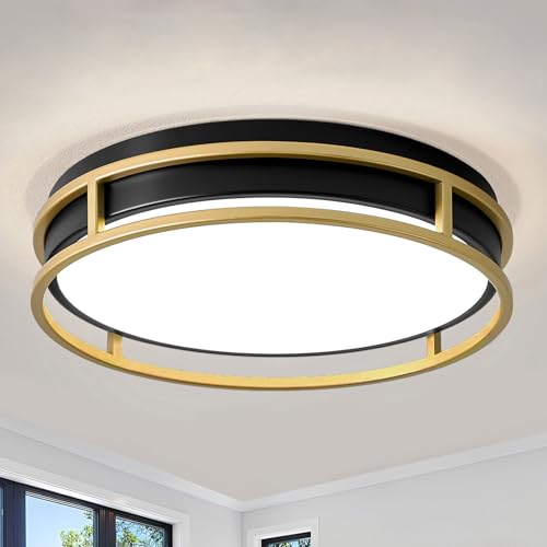 Modern Flush Mount Ceiling Light, Black Gold Dimmable Ceiling Light Fixture - color: Black and Gold, size: 12.6in