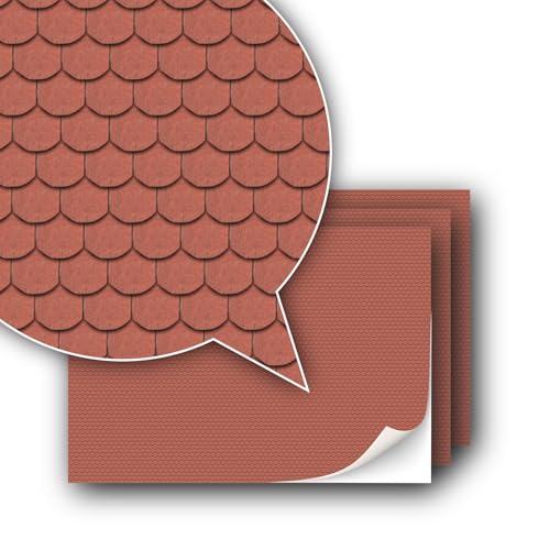 3 Sheets Self-Adhesive Decorative Film Roof Tiles for Model Making in Scale 1:87 Scale H0 (UK: 3.5 mm Scale) (roof Shingles Roofing Felt) - color: Roof Shingles Roofing Felt