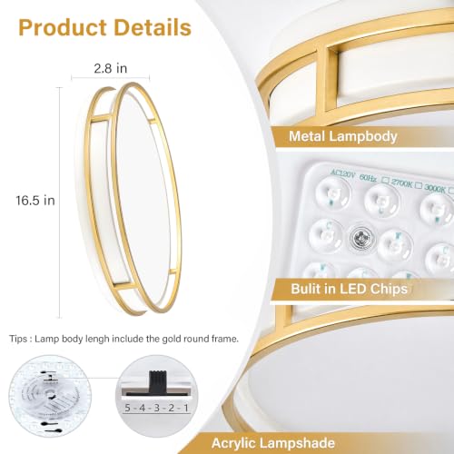 Modern Flush Mount Ceiling Light, White Gold Dimmable Ceiling Light Fixture - color: White and Gold, size: 16.5in
