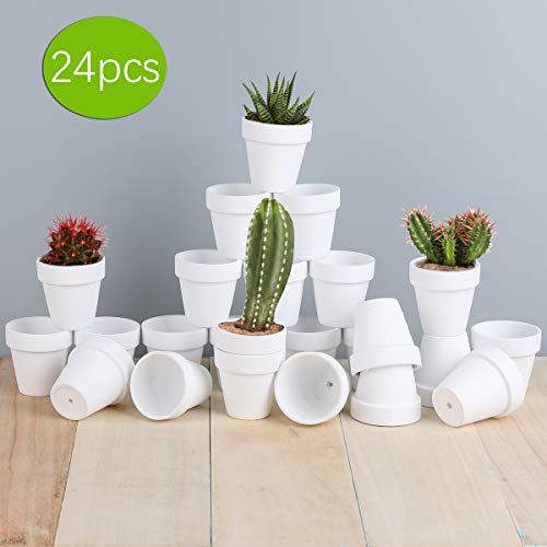 FCFKUK 24pcs Small Mini Clay Pots, 2.5'' Terracotta Pot Clay Ceramic Pottery Planter, Cactus Flower Terra Cotta Pots, Succulents Nursery Pots, with Drainage Hole, for Indoor/Outdoor - color: White