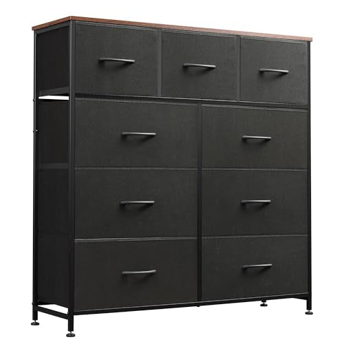 WLIVE Tall Dresser for Bedroom, 9 Drawer Dresser, Black and Rustic Brown - color: Black and Rustic Brown