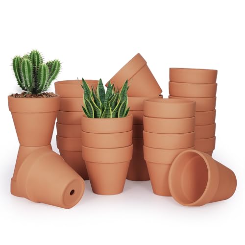 FCFKUK 4 inch Terracotta Clay Pots, 24 Pack Clay Flower Pots with Drainage, Great for Plants, DIY, Crafts, Wedding - color: Terracotta