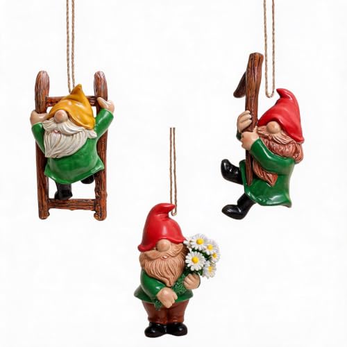 3 PCS Climbing Gnomes Tree Faces Decor, Resin Dwarf Statues for Outdoor Yard Garden, Cute Fairy Garden Ornaments, Flower Pot Huggers for Patio Lawn Landscape & Micro Landscape Pendants