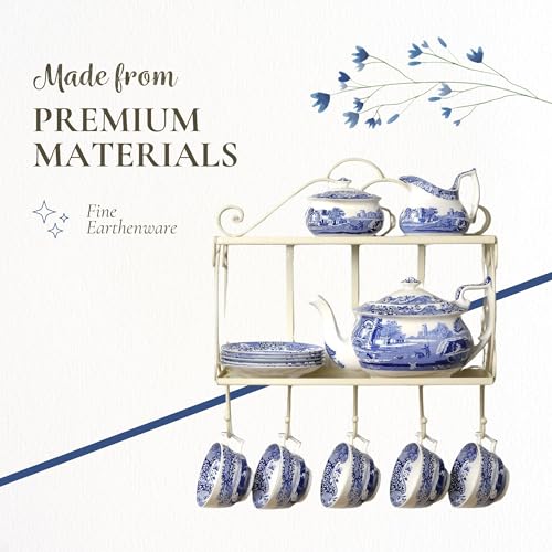 Spode Blue Italian Square Sauce Dishes - Set of 4, 3-Inch Porcelain Mini Serving Bowls with Intricate Scroll Border & Scenic Motif - Decorative Tableware for Condiments & Appetizers