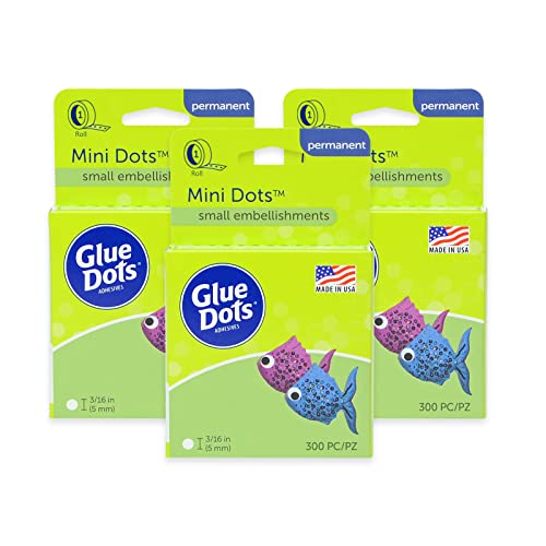Glue Dots, Mini Dots, Double-Sided, 3/16", 900 Dots, DIY Craft Glue Tape, Sticky Adhesive Glue Points, Liquid Hot Glue Alternative, Clear, 3 Pack - size: 3/16-inch, style: Mini Dots Roll (3-Pack)