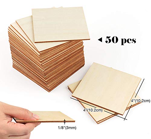 ilauke Wood Squares 4x4 Inch, 50Pcs Unfinished Square Wood Pieces 1/8 Inch - size: 4 x 4 inches