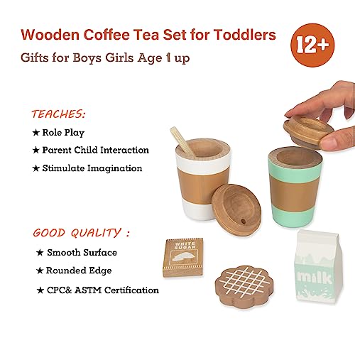 WOODENFUN Wooden Pretend Play Coffee Cup Toys,Play Kitchen Accessories