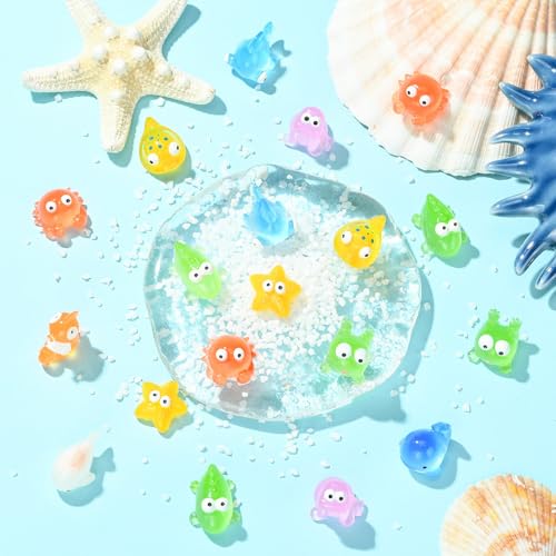 Stiesy 55 Pcs Resin Ocean Animals Miniature Decorations Cute 3D Frog Crab Starfish Whale Shark Tortoise Miniature Figurines Display for Aquarium Pond Bonsai Garden Swimming Pool Accent - color: Ocean Theme-55pcs