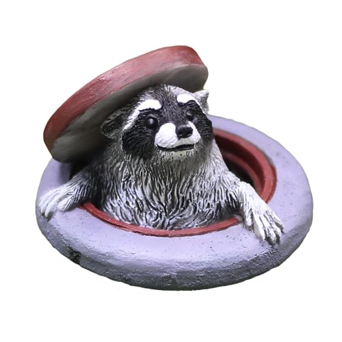 Miniature Raccoon Garden Statue, Fairy Decor with Manhole Cover Design, Cute Raccoon Figurine for Outdoor Plant Pot, Tiny Fairy Garden Accessories, Gift for Mom Grandma Girls Boys - color: Miniature Raccoon