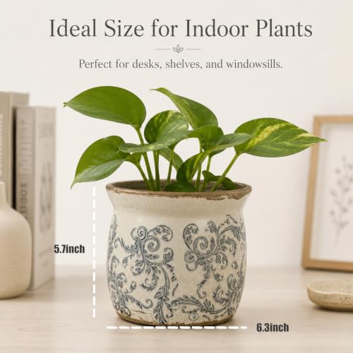 Doysayes Vintage Ceramic Flower Pot for Indoor Plant with Drainage Hole - color: Gray