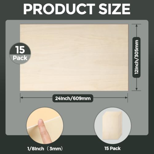 15 Pack Basswood Sheets, 12"x24"x1/8" Basswood for Laser Cutting - size: 15Pack 12"x24"x1/8"