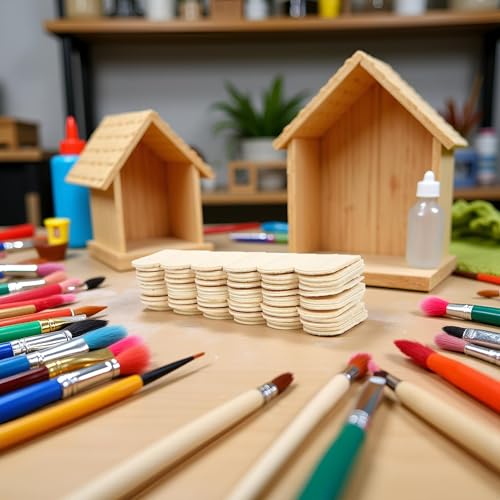 12Pcs 1/12 Dollhouse Household Miniature,Wooden Roof Tiles DIY Miniature Room Painting Accessories Dollhouse Décor Accessories