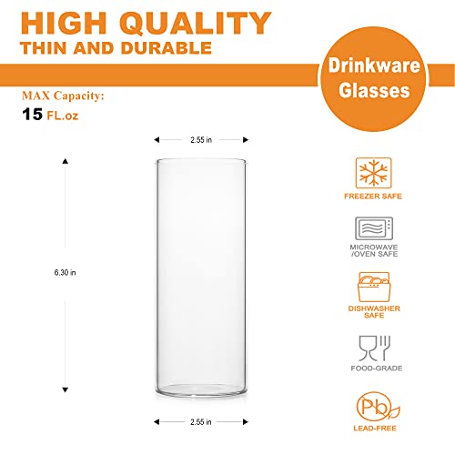 LUXU Drinking Glasses 15.5 oz,4pcThin Highball Glass,Clear Tall Beer Glass - style: 15 OZ