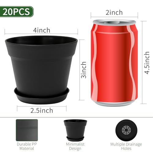 GARDIFE 20 Pack 4 inch Plant pots, planters for Indoor Plants, Flower pots, Black - color: 4-black, size: 4 inch