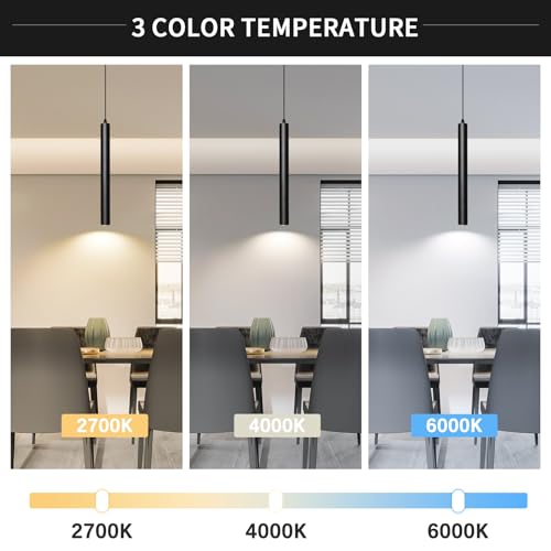OKELI Modern Pendant Lights, 3 Color Temperature Adjustment LED Dimmable Pendant Light Fixtures, 2700K/4000K/6000K Pendant Lighting for Kitchen Island,Bar,Bedroom, 15.7inch, ETL, 1 Pack - color: Black-Dimmable+3 Color Temperature-1p, size: 15.7inch-1p