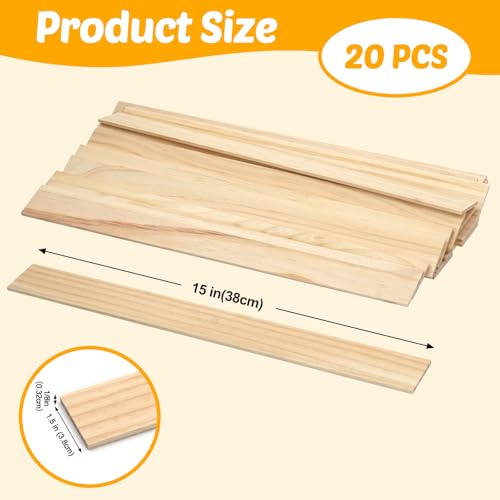 Wood Strips Slats Wooden Dowels for Crafts 1/8"x 1.5" x 15", 20 PCS Decorative Wood Trim Planks for Wall, Square Wooden Sticks for Crafting, Unfinished Pine Lumber Pieces for Woodworking Models Making - size: 1/8" x 1.5" x 15"-20 PCS