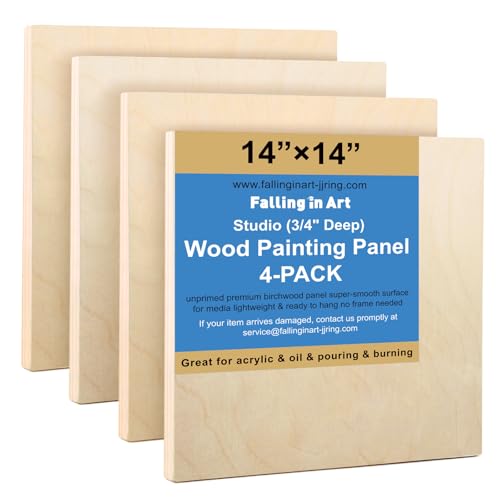Falling in Art 4 Pack 14x14’’ Unfinished Birch Wood Panels Kit for Painting - size: 14'' x 14'' Studio