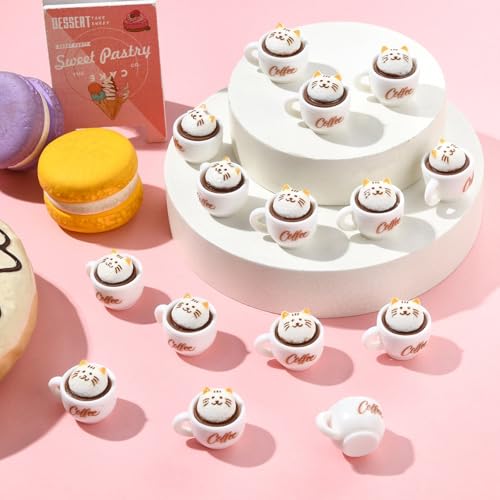 Stiesy Resin Coffee Cup Miniature Decorations 30Pcs, White Cup with Cute Cat Miniature Figurines Display for Barista Theme Shelf Display Kitchen Decor - color: Cup With Cat-30pcs