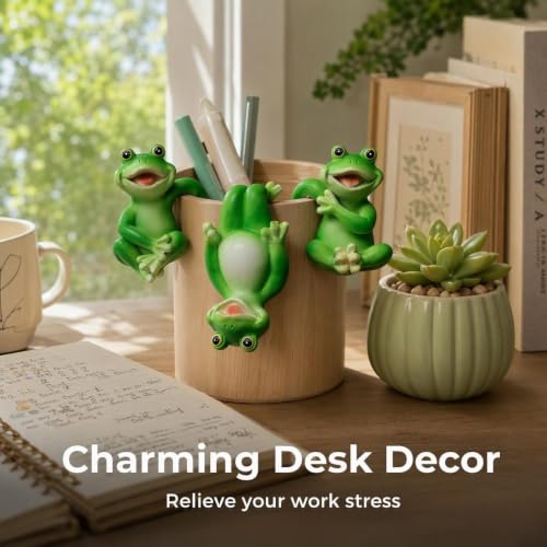 3 PCS Playful Frog Statues Pot Hugger Decorations for Plant, Miniature Frog Figurines,Women Gifts,Garden Decor Outdoor, Suitable for Flower, Courtyard and Lawn Decorations