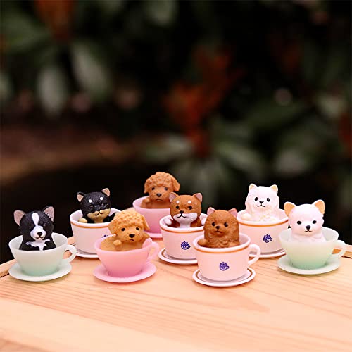 8 Pcs Cat Dog Figurines Playset Realistic Detailed Plastic Puppy Kitten Figures Coffeecup Pets for Cake Toppers Christmas Birthday Gift Dollhouse Micro Landscape Craft Ornament - style: 8PcsTeacup dogs